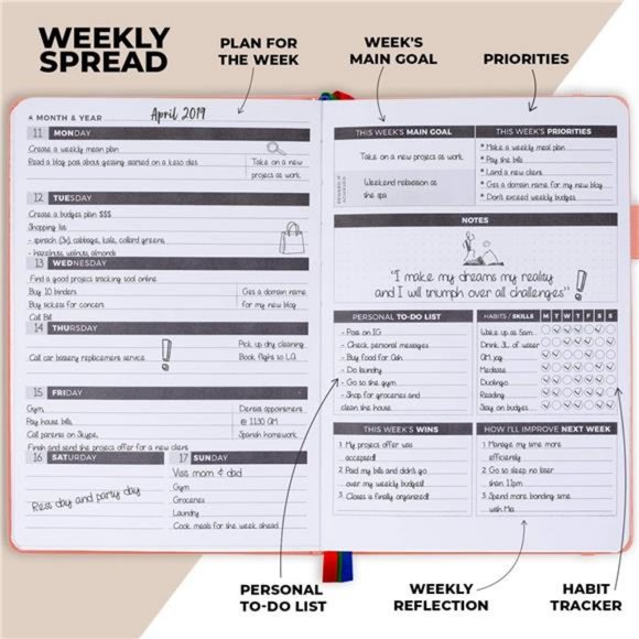 Planner – Undated Weekly & Monthly Planner A5, Lasts 1 Year, Peach Pink - Picture 3 of 7